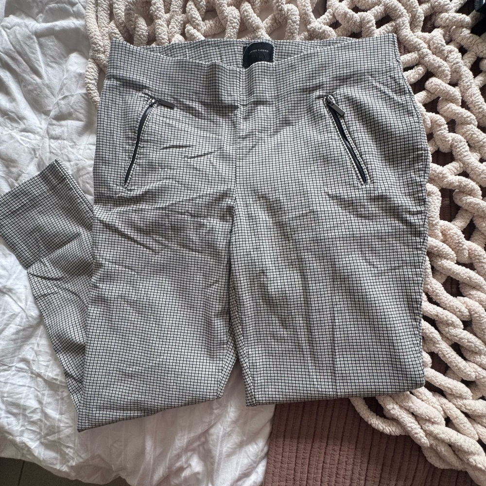 Checked Slim Straight Women's Pants - Black/White